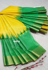 Lemon yellow with Fresh green - Sithara - Semi Tussar saree temple and tissue border