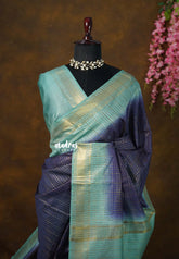 Midnight Blue - Sithara - Semi Tussar saree gradient pattern with checks body - Best for Festive Wear