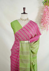 Magenta Pink - Semi Tussar Saree with Gicha Jute Weaving Contrast Pallu and Blouse - Best for Small Functions