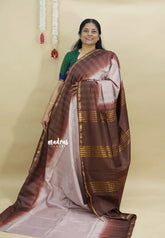 Pastel Brown - Sithara - Semi tussar with gradient border and silver thread weaving body