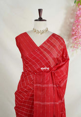 Chilli Red - Sithara - Semi Tussar Saree Kota Weaving Fusion Saree - Best for Office Wear | Casual Wear