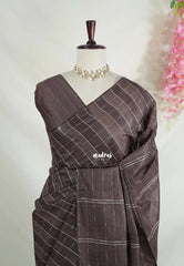 Dark Chocolate Brown - Sithara - Semi Tussar Saree Kota Weaving Fusion Saree - Best for Office Wear | Casual Wear