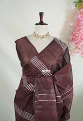Coffee Podi Brown - Sithara - Semi Tussar Saree Thread Weaving with Sequence Work - Best for Office Wear | Casual Wear
