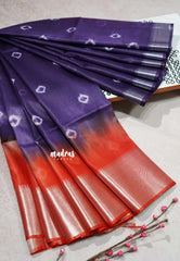 Violet Purple - Sithara - Semi Tussar Shibori Dyeing with Silver Zari Border