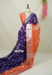 Brinjal Purple - Sithara - Semi Tussar Shibori Motives with Silver Zari Border - Best for Small Functions