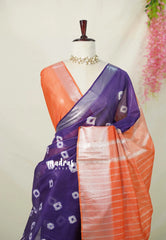 Brinjal Purple - Sithara - Semi Tussar Shibori Motives with Silver Zari Border - Best for Small Functions