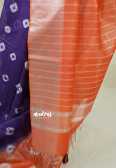 Brinjal Purple - Sithara - Semi Tussar Shibori Motives with Silver Zari Border - Best for Small Functions