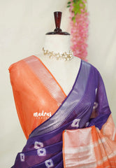 Brinjal Purple - Sithara - Semi Tussar Shibori Motives with Silver Zari Border - Best for Small Functions