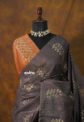 (PRE-BOOKING) Bluish Grey - Sithara - Tussar Saree Thread Line Weaving Body with Contrast Pallu and Blouse - Best for Office Wear