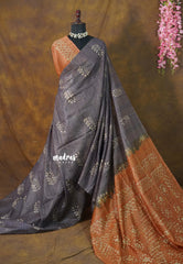 (PRE-BOOKING) Bluish Grey - Sithara - Tussar Saree Thread Line Weaving Body with Contrast Pallu and Blouse - Best for Office Wear