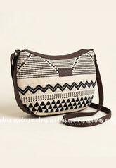 Ivory Cream and Black - MS7 - Most Viral Moon Shape Sling / Jute Shoulder Bag - Best for Office / College / Outtings