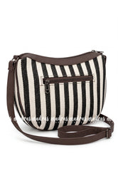 Ivory Cream and Black - MS7 - Most Viral Moon Shape Sling / Jute Shoulder Bag - Best for Office / College / Outtings
