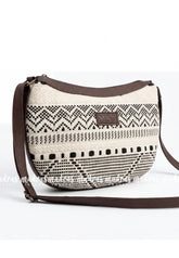 Ivory Cream and Black - MS7 - Most Viral Moon Shape Sling / Jute Shoulder Bag - Best for Office / College / Outtings