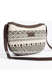 Ivory Cream and Black - MS7 - Most Viral Moon Shape Sling / Jute Shoulder Bag - Best for Office / College / Outtings