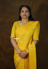 (PRE-BOOKING) Varnika - Yellow - Soft Organza silk with stripes weaving with small zari border