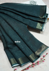 Dark Teal Green - Bharat Darshan Soft linen cotton with Indian Art Motifs