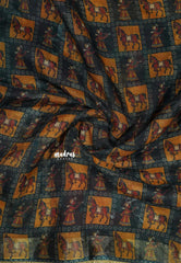Dark Teal Green - Bharat Darshan Soft linen cotton with Indian Art Motifs