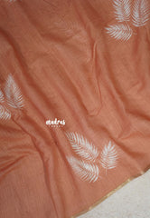 Muted Peach - Linen Cotton Saree with Breezy Leaf Print with Tiny Border - Best for Office Wear | Summer wear | Corporate wear