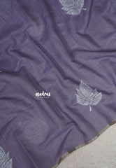 Muted Lavender - Linen Cotton Saree with Breezy Leaf Print with Tiny Border - Best for Office Wear | Summer wear | Corporate wear