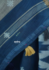Ocean Indigo - Soft Linen Cotton with ikkat Prints - Best for Office Wear
