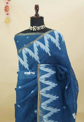 Ocean Indigo - Soft Linen Cotton with ikkat Prints - Best for Office Wear