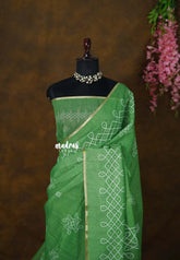 Kelly Green - Soft linen cotton with traditional Kolam Prints - Perfect for Office Wear | Temple wear | Best for singers Dancers