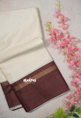 Ivory Beige - Ananya - Soft Mangalore Silk Plain Saree with Skirt Border - Best for Office Wear