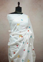Soft Mul cotton with embroidery flowers - Pure white
