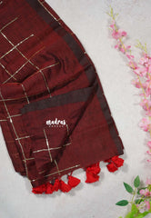 Majestic Maroon - Soft Mul cotton with Jamki work and no Blouse - Perfect for Evening party | Reception | Award function