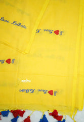 Mango Yellow - Soft Mul cotton I love Kolkata Embroidery saree - Best for Regular Wear