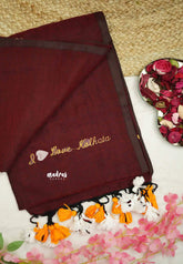 Majestic Maroon - Soft Mul cotton I love Kolkata Embroidery saree - Best for Regular Wear