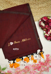Majestic Maroon - Soft Mul cotton I love Kolkata Embroidery saree - Best for Regular Wear