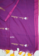 Magenta - Soft Mul cotton I love Kolkata Embroidery saree - Best for Regular Wear