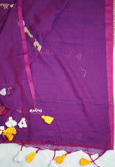Magenta - Soft Mul cotton I love Kolkata Embroidery saree - Best for Regular Wear