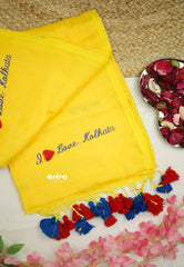 Mango Yellow - Soft Mul cotton I love Kolkata Embroidery saree - Best for Regular Wear