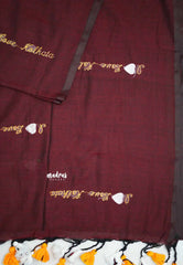 Majestic Maroon - Soft Mul cotton I love Kolkata Embroidery saree - Best for Regular Wear