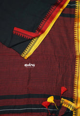 Jet Black - Soft Mul cotton Plain Body with Ganga Jamuna Border - Perfect for Office Wear | summer wear | Casual wear