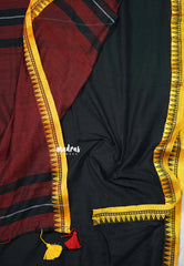 Jet Black - Soft Mul cotton Plain Body with Ganga Jamuna Border - Perfect for Office Wear | summer wear | Casual wear