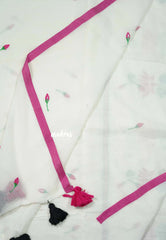 Ivory White - Soft Mul Cotton Saree with Divine Lotus Embroidery work - Perfect for Office Wear | summer wear | Casual wear