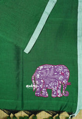 Green - Soft Mul Cotton appliqué elephant motif Design 3