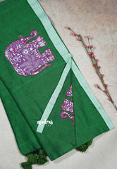 Green - Soft Mul Cotton appliqué elephant motif Design 3