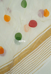 Creamy Ivory - Soft Mul cotton with Ball Buttas and No Blouse - Perfect for Office Wear | summer wear | Casual wear