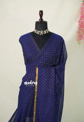 Deep M.S Blue - Soft Mul cotton with Polka Glitter Works and No Blouse - Perfect for Party Wear | Casual wear
