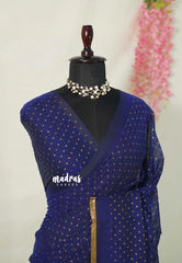 Deep M.S Blue - Soft Mul cotton with Polka Glitter Works and No Blouse - Perfect for Party Wear | Casual wear