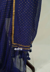 Deep M.S Blue - Soft Mul cotton with Polka Glitter Works and No Blouse - Perfect for Party Wear | Casual wear