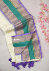 (PRE-BOOKING) Creamy Ivory - Soft Mul cotton with Plain body and Mayil Border - Perfect for Festive Wear