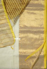 Ivory Cream - Soft Mul cotton with Tissue Border No Blouse - Perfect for Evening party | Reception