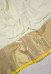 Ivory Cream - Soft Mul cotton with Tissue Border No Blouse - Perfect for Evening party | Reception