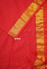 Chilli Red - Soft Mul cotton Tissue Border with Jamki work Pallu - Perfect for Evening party | Reception | Summer friendly