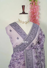 Soft Lavender Purple - Muslin Silk with Thread Weaving Pallu and Border with Floral Buttas - Perfect for Office Wear
